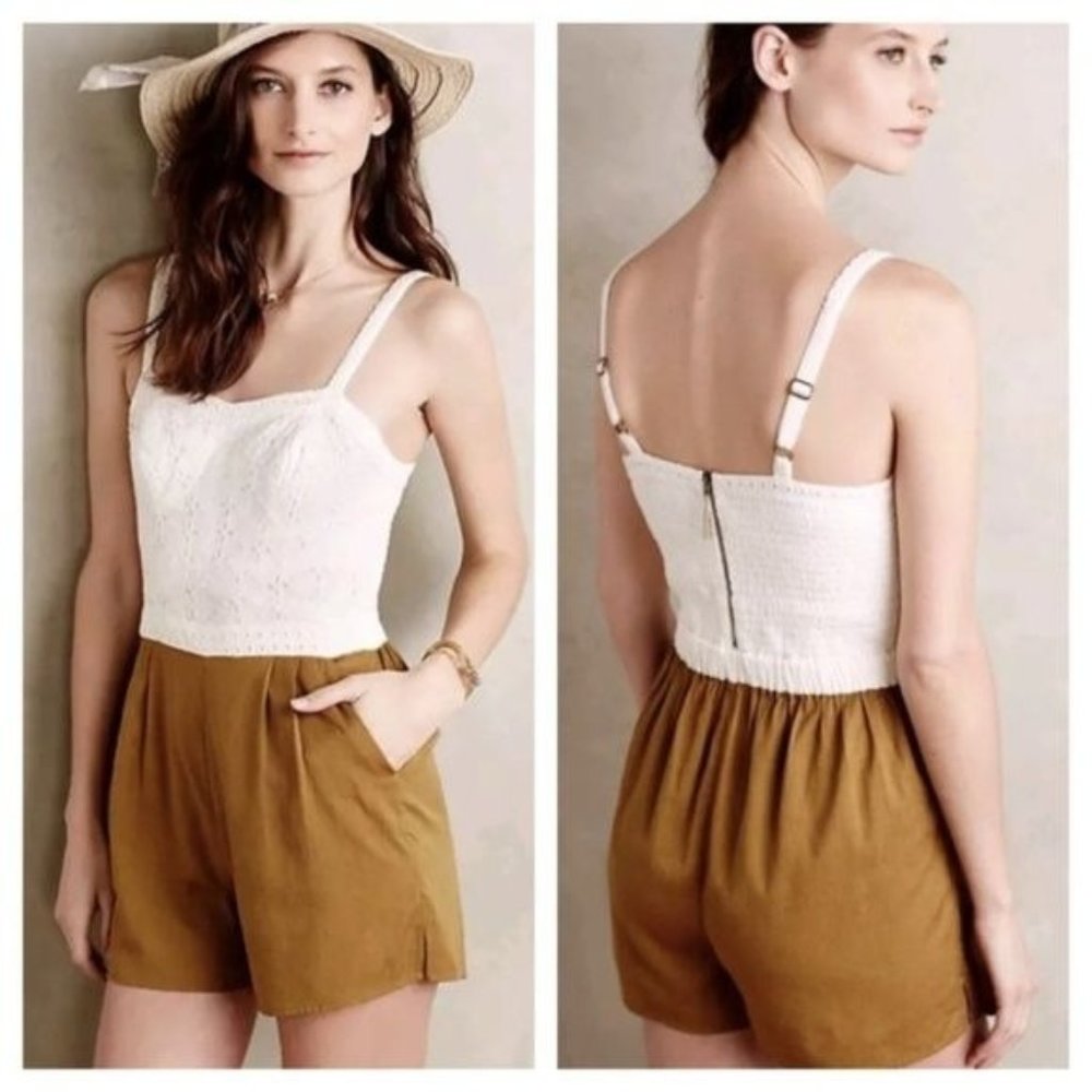 Women’s High-Waist Tan Linen Blend Shorts with White Cropped Tank
